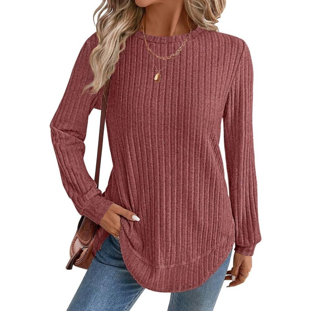 Womens Long Sleeve Sweater Lightweight Casual Crewneck Fall Tunic Top